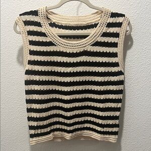 Commense Striped Knit Tank Top in Black and Cream